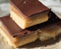 Two layers of sweet shortbread topped with a smooth chocolate layer.